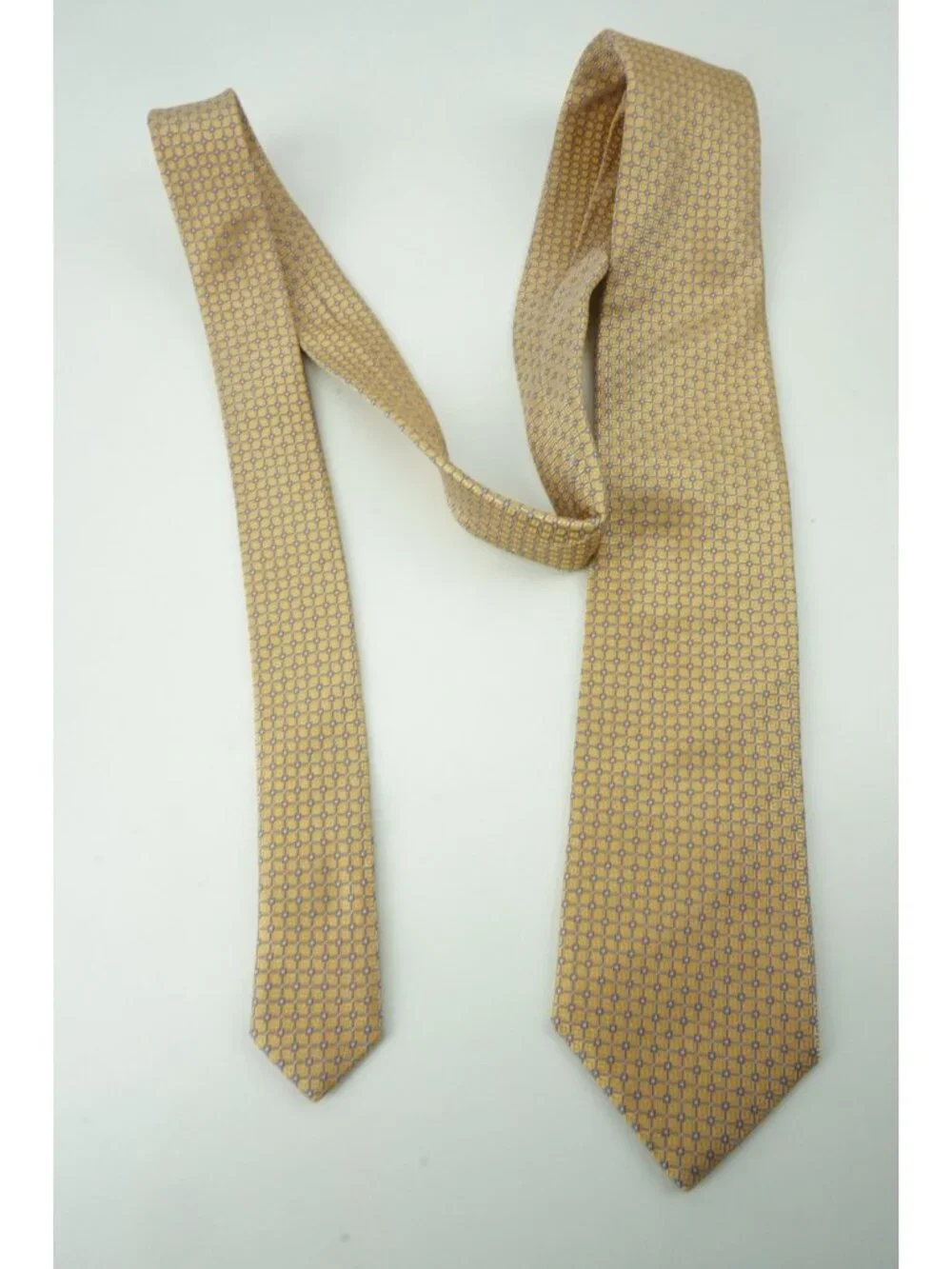 Eton Butter Yellow Lapis Blue Ditsy Micro Flower 100% Silk Tie Brand New Tags